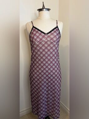 MY SISTER’S CLOSET Pink Plaid Y2K Slip Dress Midi Camisole Lined SIZE XL